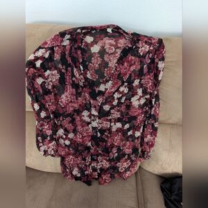 Floral Sheer Women's Top - Black and Red